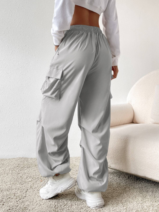 EZwear Drawstring Waist Flap Pocket Parachute Pants