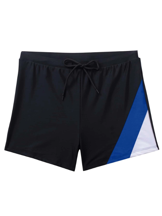 Manfinity Men Contrast Panel Drawstring Waist Swim Trunks