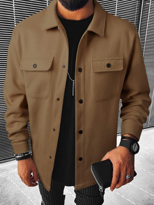 Manfinity Homme Men Button Front Flap Pocket Overcoat