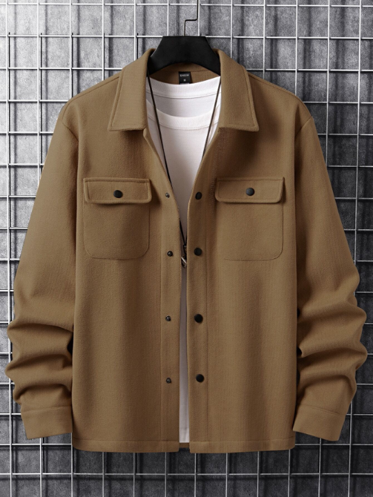 Manfinity Homme Men Button Front Flap Pocket Overcoat