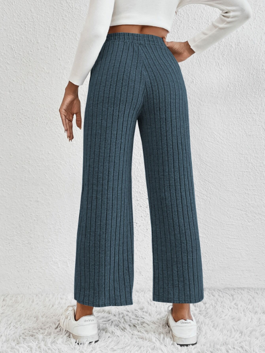 EZwear Women's Solid Color Knot Waist Cropped Wide Leg Pants