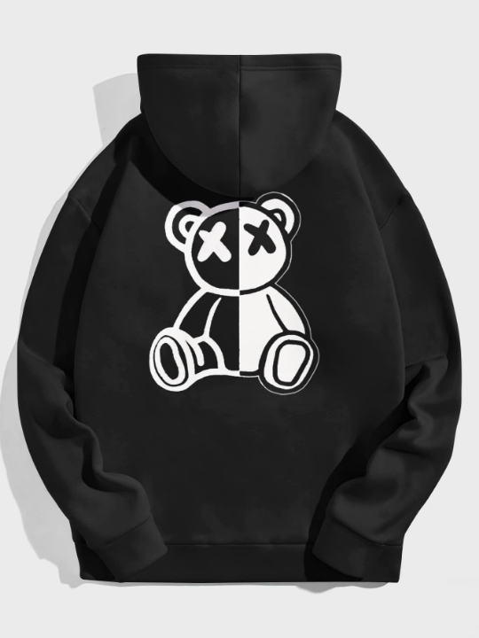 Manfinity Hypemode Men Bear Print Drawstring Thermal Lined Hoodie