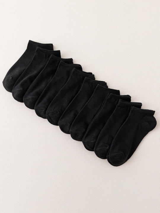 10 Pairs/Pack Women's Basic Black Boat Socks For Business & Leisure Daily Wear