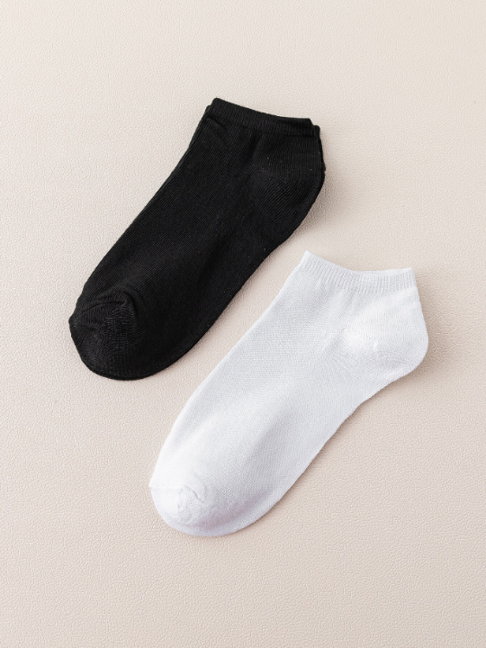 10 Pairs/Set Women's Basic Black & White Boat Socks, Suitable For Business & Casual Occasions, Daily Use