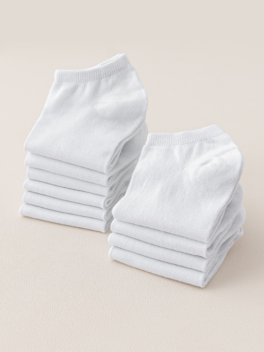 10pairs Women's Basic White Boat Socks, Thin Breathable Socks Set Suitable For Business And Casual Wear In Summer