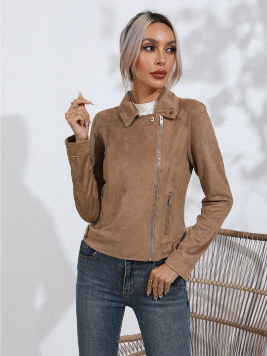 RELISH NOLESS Zip Up Solid Moto Jacket