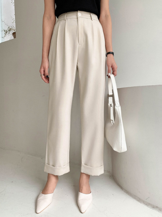 DAZY High Waist Plicated Detail Roll Hem Pants