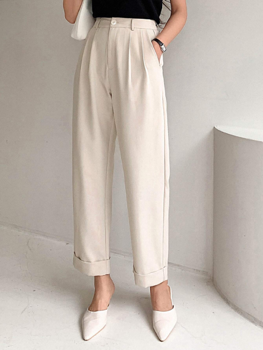 DAZY High Waist Plicated Detail Roll Hem Pants