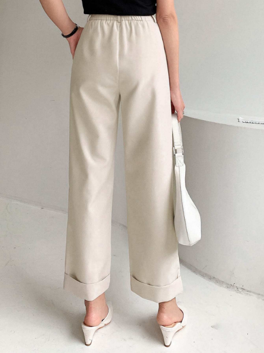 DAZY High Waist Plicated Detail Roll Hem Pants