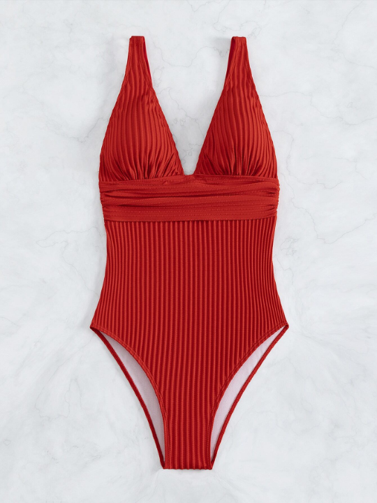 Plain Ruched One Piece Swimsuit