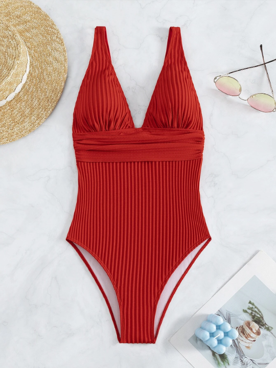 Plain Ruched One Piece Swimsuit