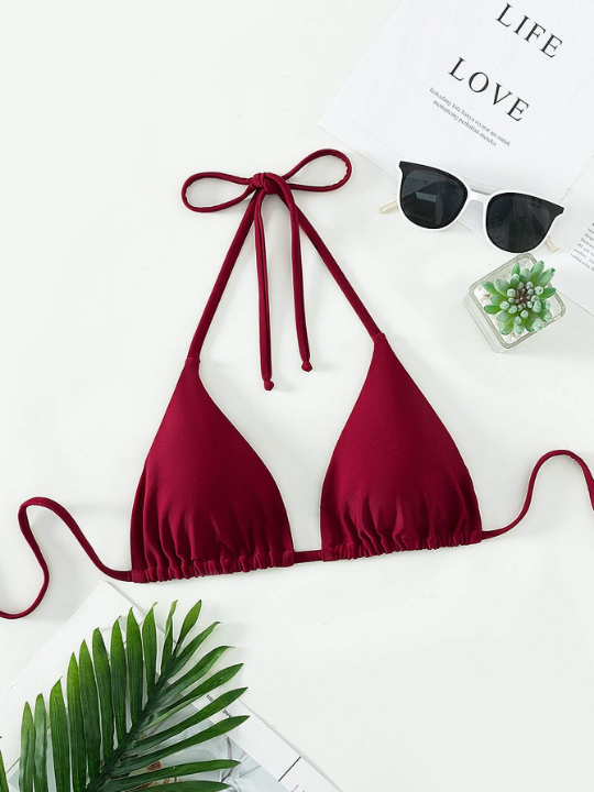 Swim Basics Plain Halter Triangle Bikini Top