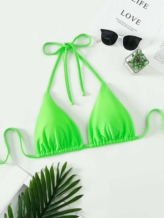 Swim Basics Plain Halter Triangle Bikini Top