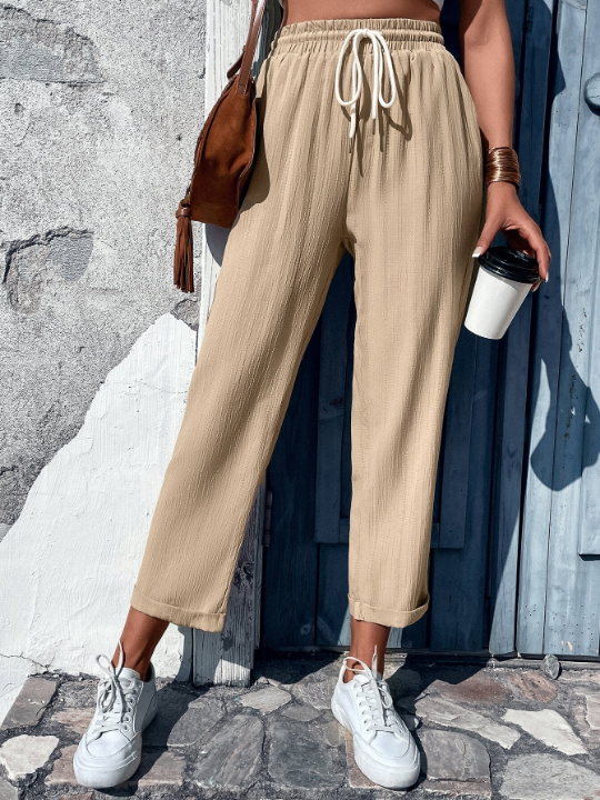 LUNE Drawstring Waist Straight Leg Pants