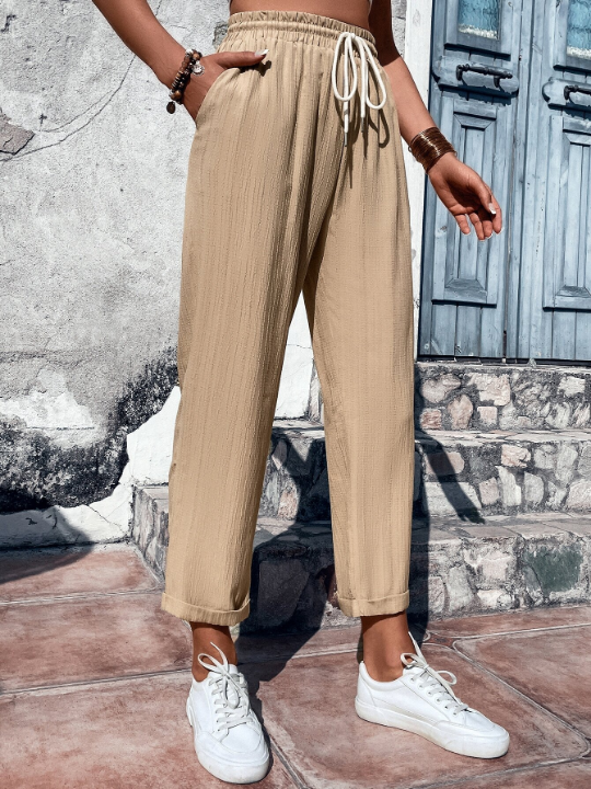 LUNE Drawstring Waist Straight Leg Pants