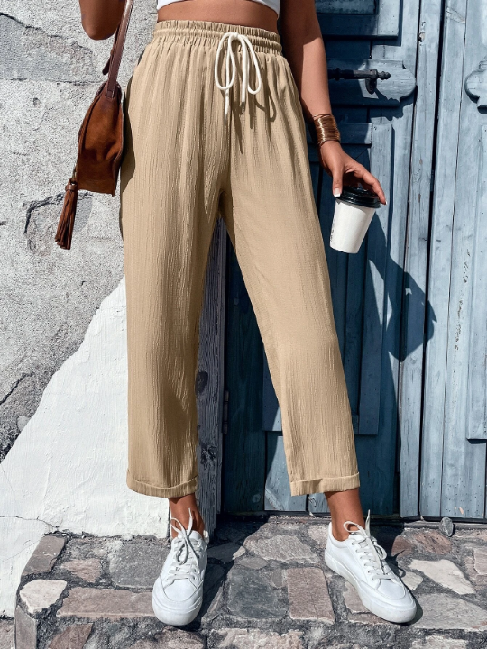 LUNE Drawstring Waist Straight Leg Pants