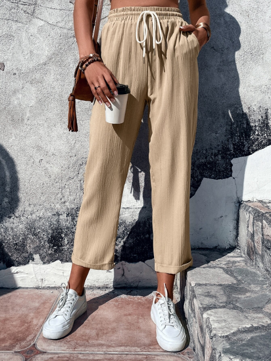 LUNE Drawstring Waist Straight Leg Pants