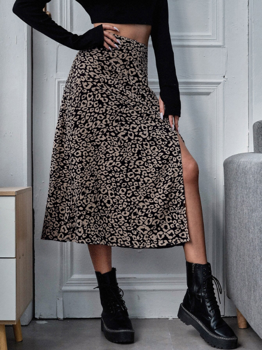 Frenchy Split Thigh Leopard Skirt