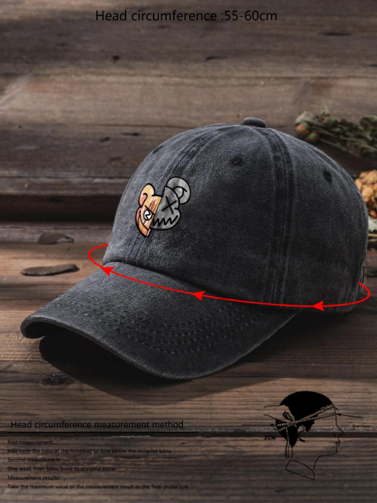 1pc Men Cartoon Bear Pattern Baseball Cap For Daily Life Casual