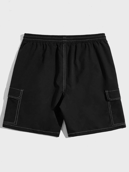 Manfinity Hypemode Men Letter Patched Detail Flap Pocket Drawstring Waist Shorts