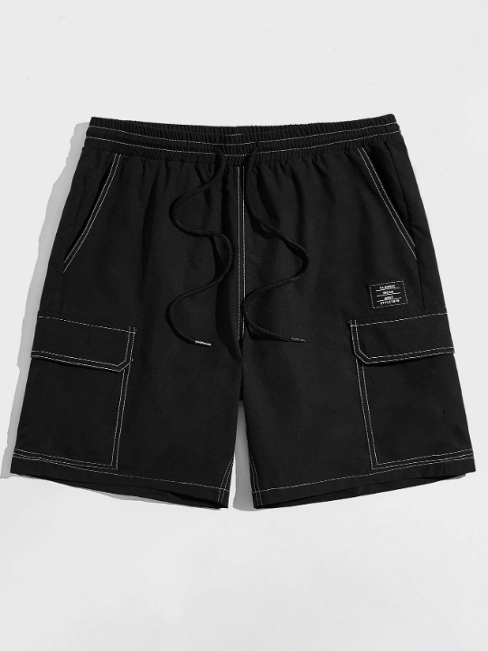 Manfinity Hypemode Men Letter Patched Detail Flap Pocket Drawstring Waist Shorts