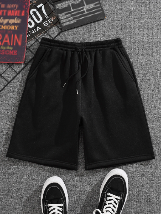 Men Drawstring Waist Slant Pocket Shorts