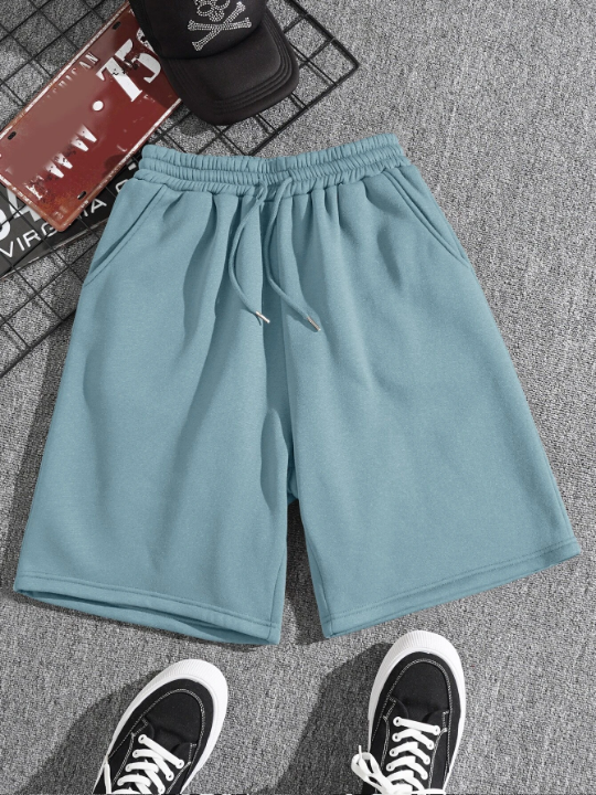 Men Drawstring Waist Slant Pocket Shorts