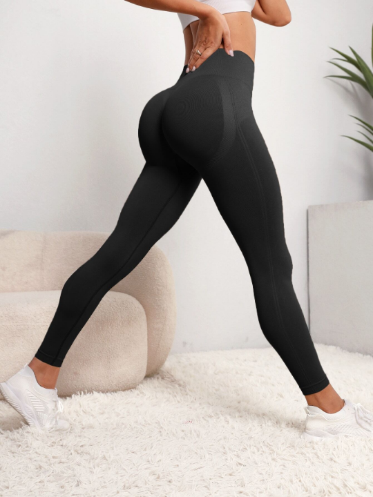 Yoga Basic Training Tights Seamless High Stretch Scrunch Butt Tummy Control Sports Tights