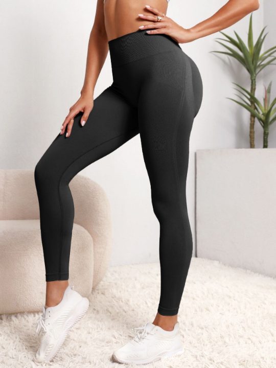 Yoga Basic Training Tights Seamless High Stretch Scrunch Butt Tummy Control Sports Tights