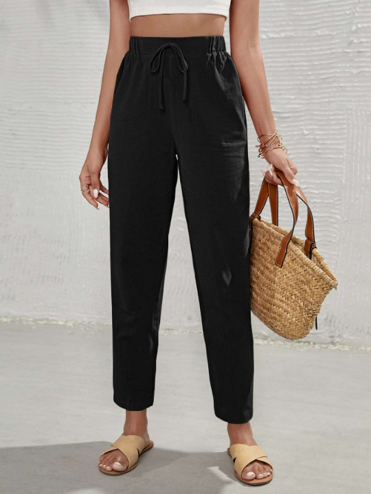 Frenchy High Waist Tie Front Tapered Pants