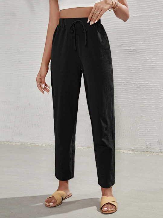 Frenchy High Waist Tie Front Tapered Pants