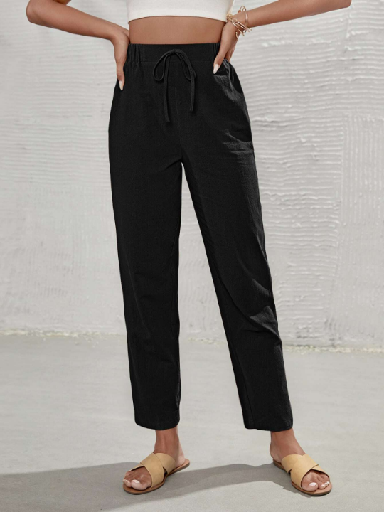 Frenchy High Waist Tie Front Tapered Pants