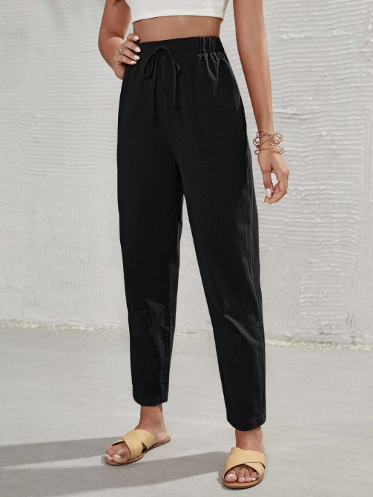 Frenchy High Waist Tie Front Tapered Pants