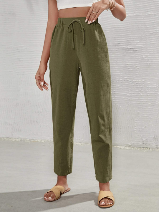 Frenchy High Waist Tie Front Tapered Pants