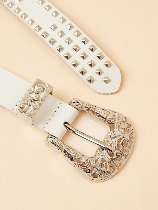 1pc Women's Cowboy Buckle Belt With Pu Decoration Western Style & Punk Fashion For Daily Wear Street