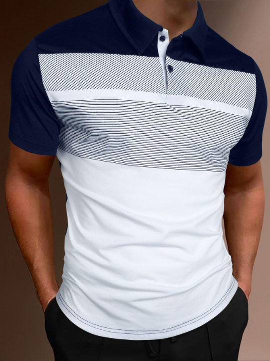 Manfinity Homme Men Striped Print Colorblock Polo Shirt