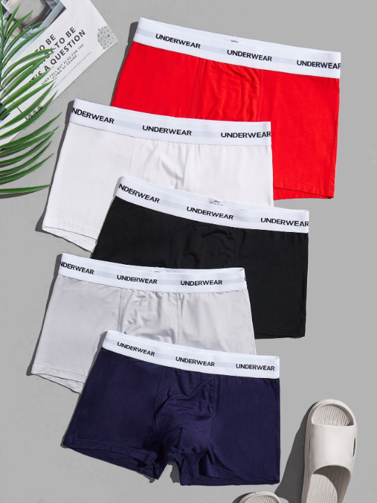 Men 5pcs Letter Tape Waist Boxer Brief