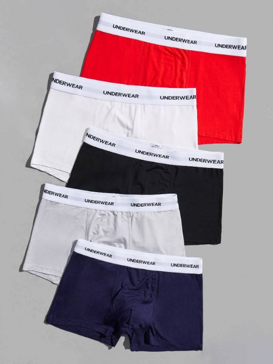 Men 5pcs Letter Tape Waist Boxer Brief