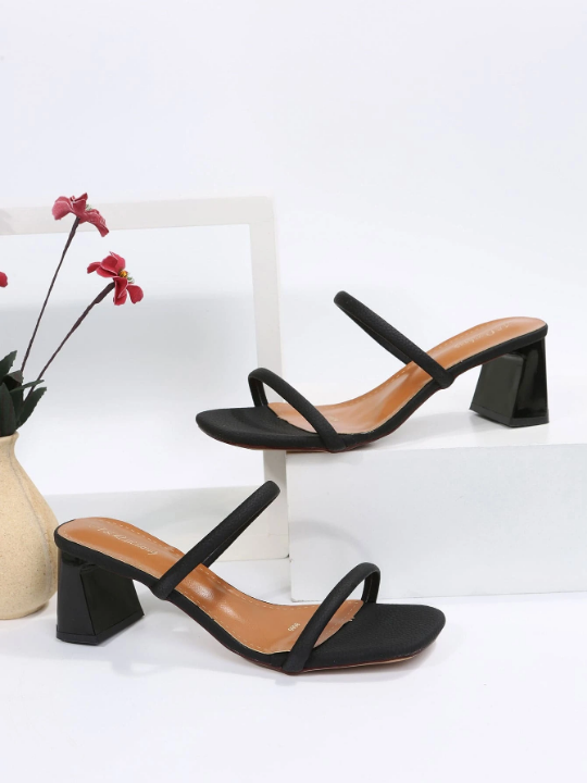 Women Minimalist Chunky Heeled Mule Sandals, Elegant Summer Heeled Sandals