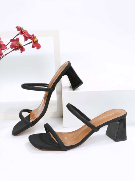 Women Minimalist Chunky Heeled Mule Sandals, Elegant Summer Heeled Sandals