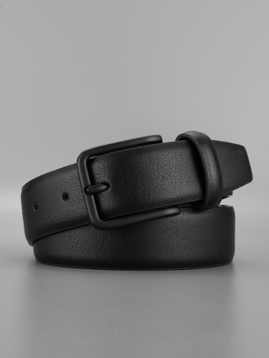 Men Square Black Buckle Belt For Daily Life