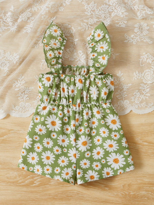 Baby Girl Floral Print Ruffle Trim Romper