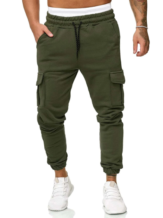 Manfinity Homme Men Flap Pocket Side Drawstring Waist Sweatpants