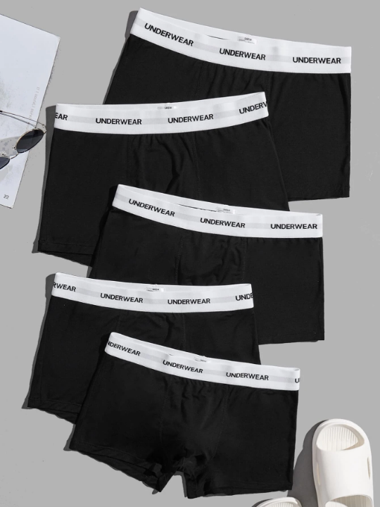 Men 5pcs Letter Tape Waist Boxer Brief