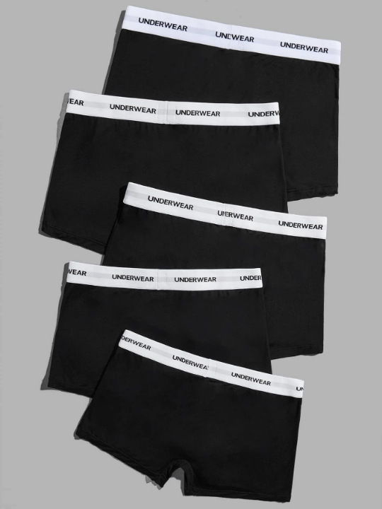 Men 5pcs Letter Tape Waist Boxer Brief