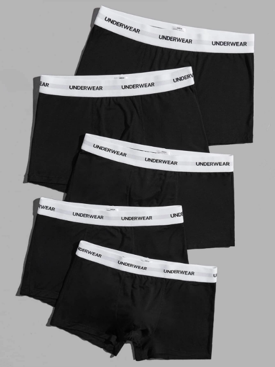 Men 5pcs Letter Tape Waist Boxer Brief