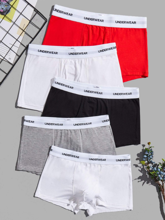 Men 5pcs Letter Tape Waist Boxer Brief