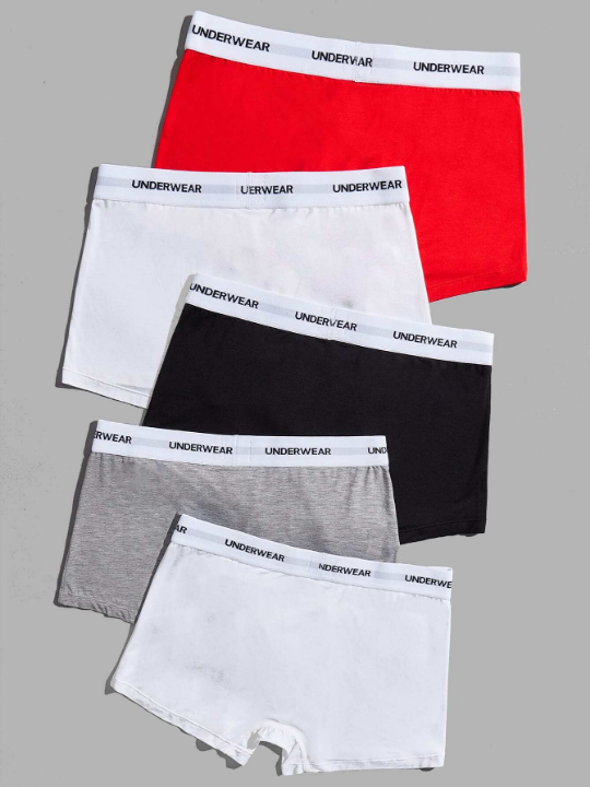 Men 5pcs Letter Tape Waist Boxer Brief