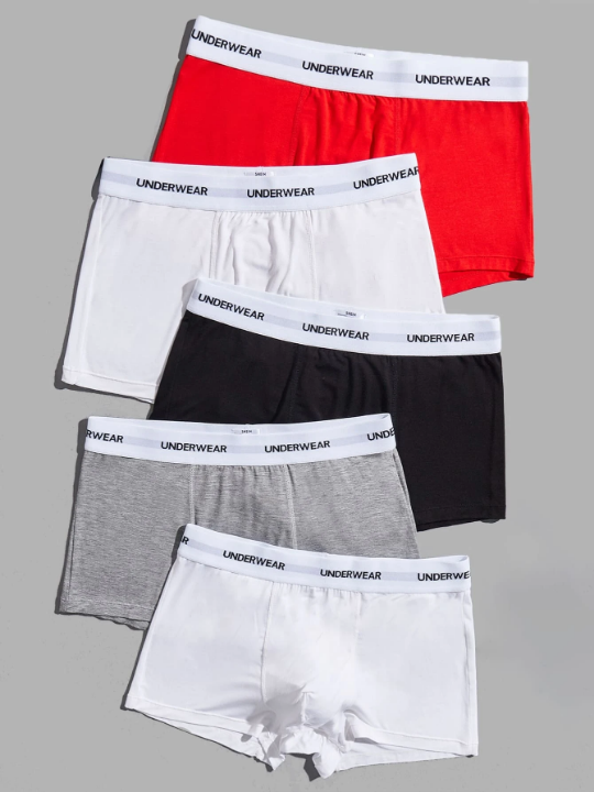 Men 5pcs Letter Tape Waist Boxer Brief