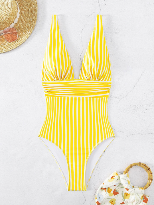 Striped Ruched One Piece Swimsuit